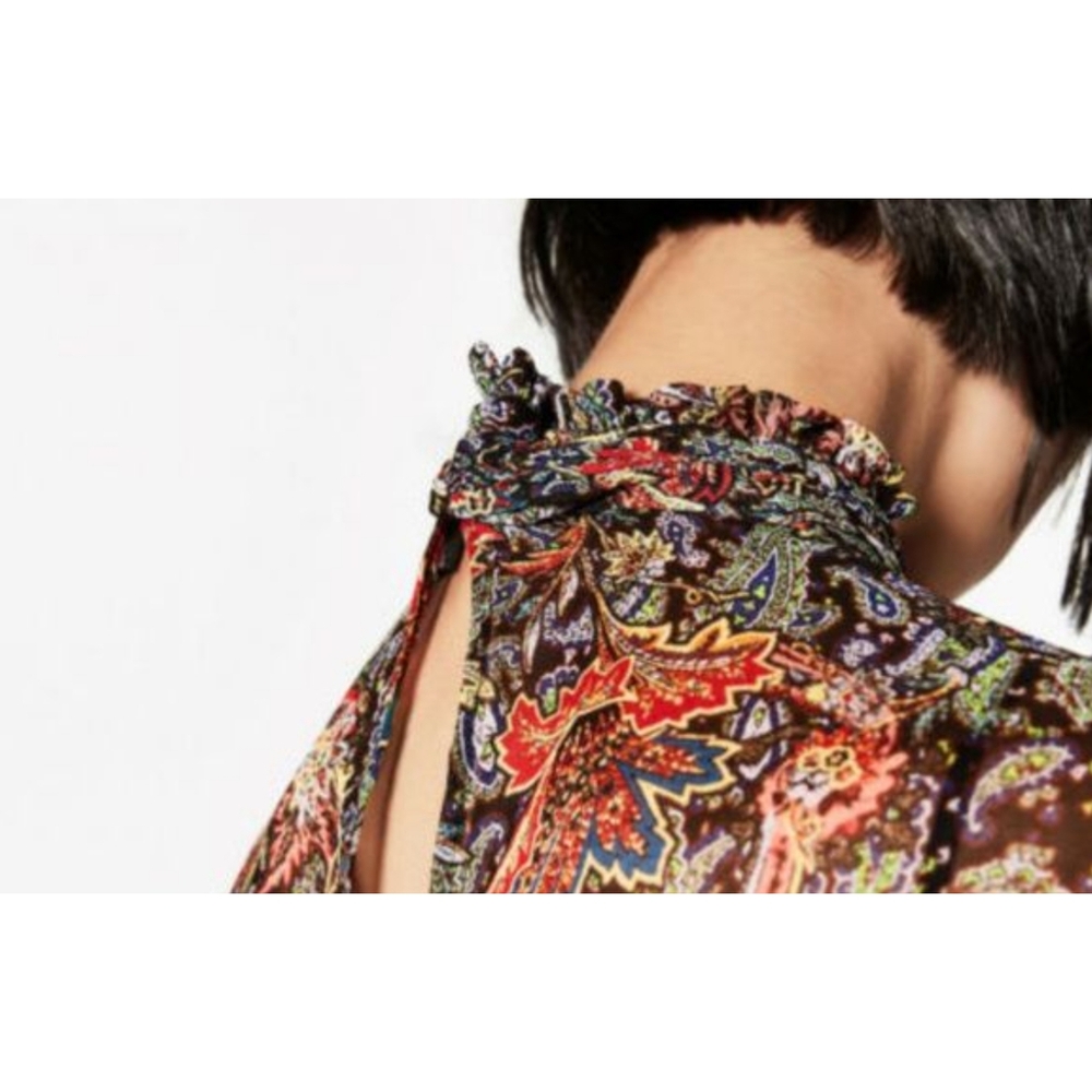 ZARA Long Oversized Ruffle Trim Printed Dress Women's Size XS-S - Picture 6 of 16